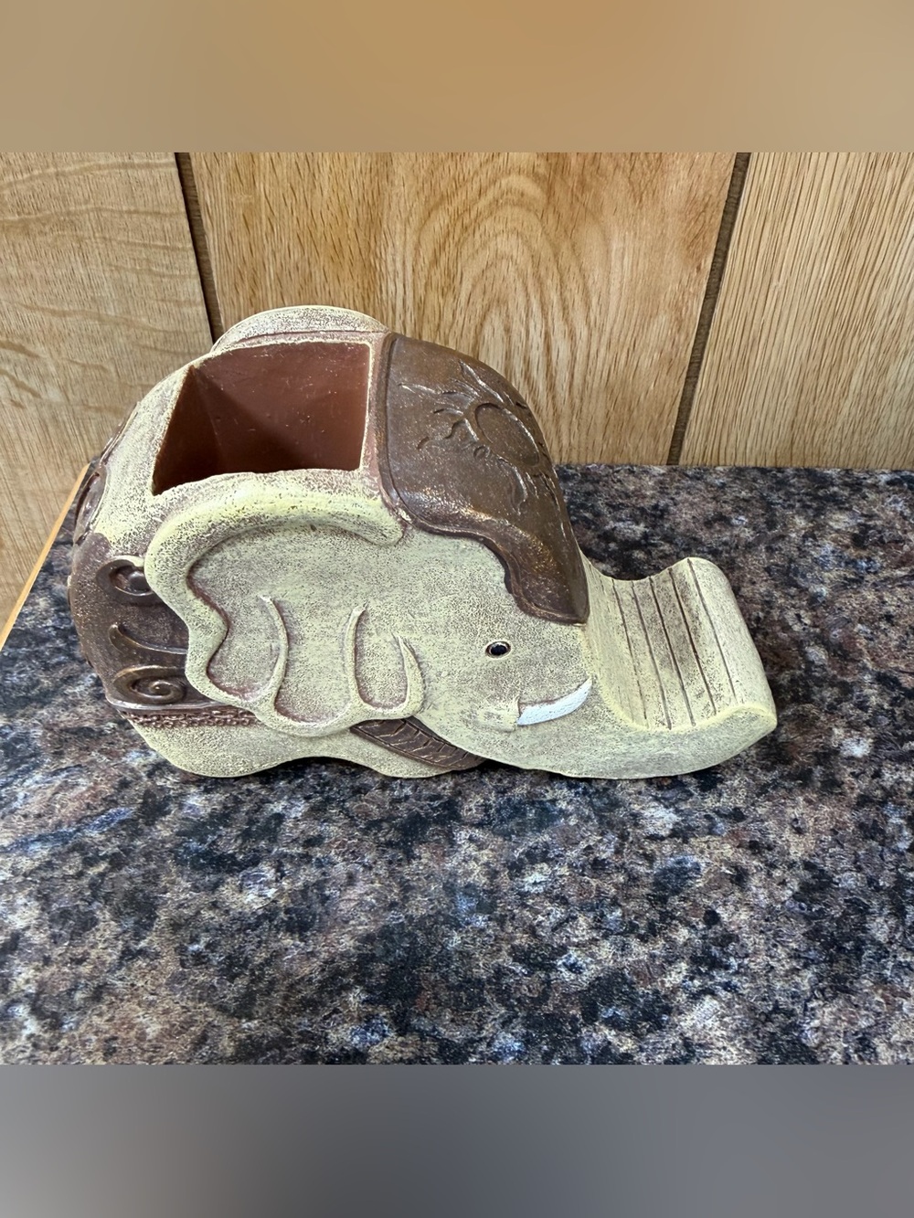 Decorative Elephant Accent Pen holder & phone in Beige and Brown